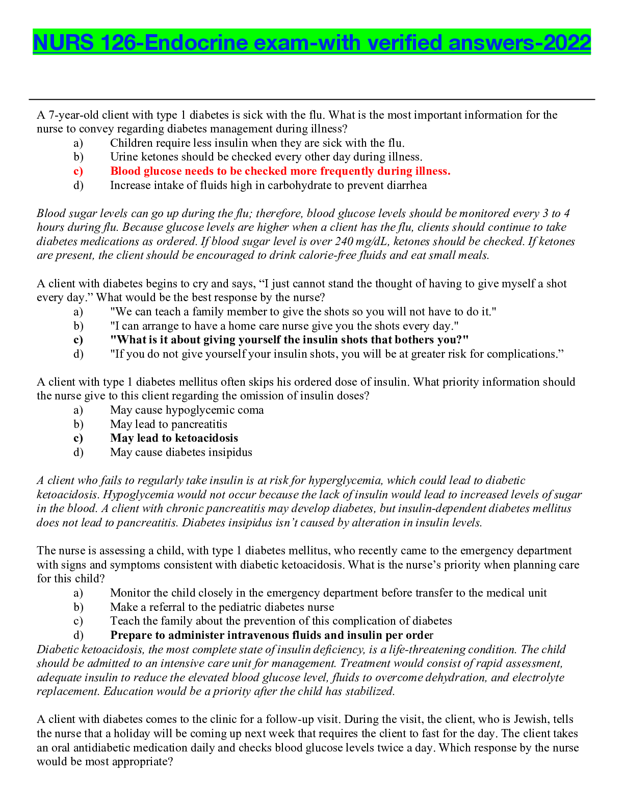 Preview of NURS 126-Endocrine exam-with verified answers-2022